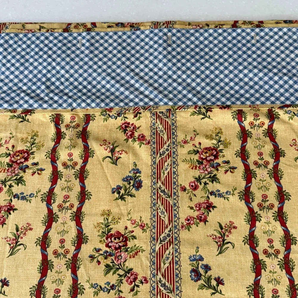 NWOT custom shower curtain, cotton French country print, 99” wide by 70” long.